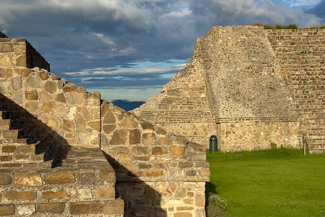 The monumental staircase climbing one of the platforms at Monte Alban