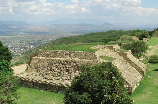 A terraced platform at Monte Alban standing above the floor of the valley